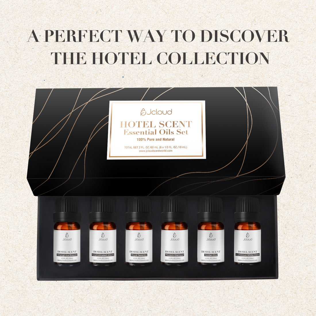 JCLOUD Hotel Collection Diffuser Oils Set | Top 6 Luxury Hotel Inspired Essential Oils for Diffuser for Home, Pure Aromatherapy Diffuser Oil Gift Set, Home Luxury & Hotel Scents for Diffuser - 6x10mL