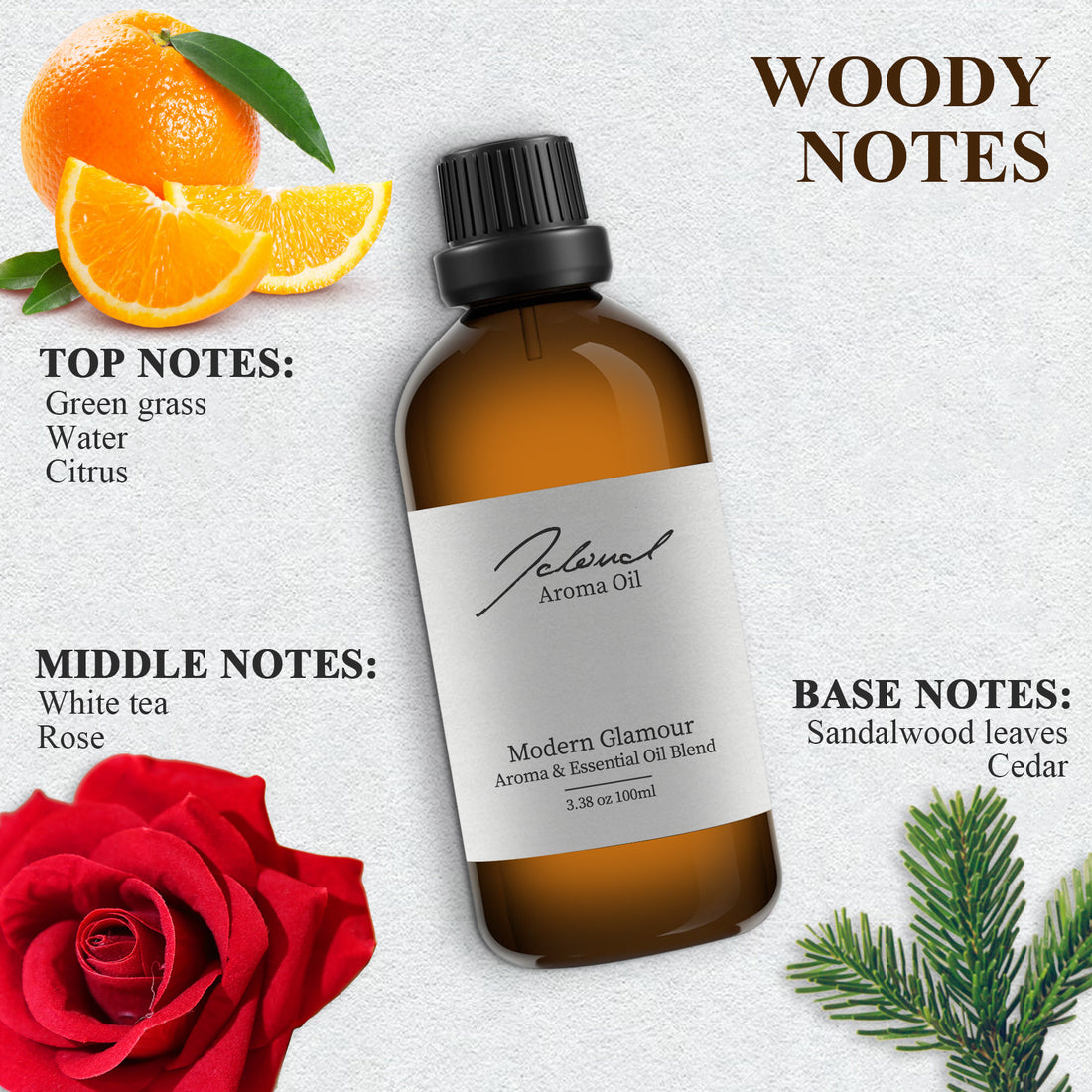 JCLOUD Modern Glamour Essential Oil Inspired by W Hotel | Hotel Collection - Pure Aromatherapy Diffuser Oil with Rose and Cedarwood, Home Luxury & Hotel Scents for Essential Oil Diffusers - 100mL