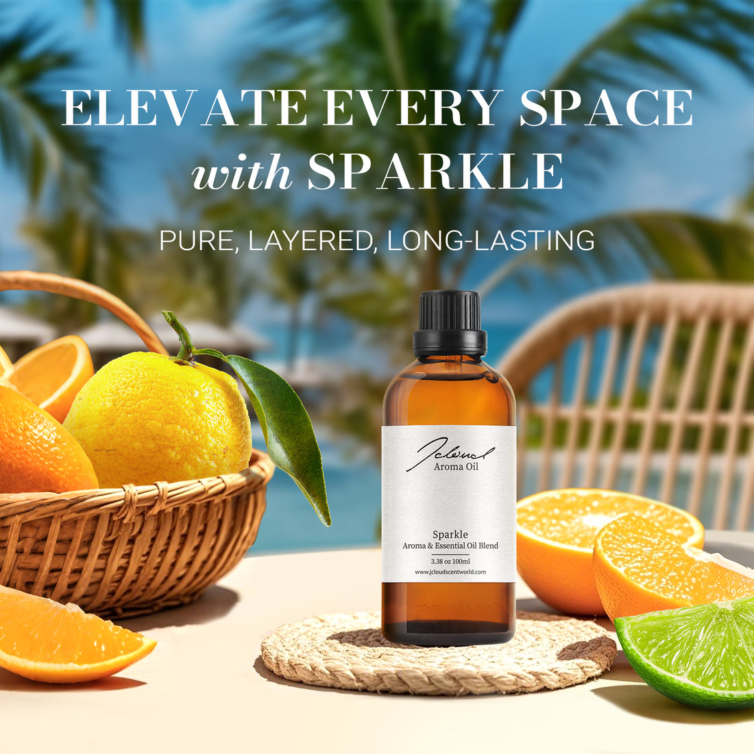 JCLOUD Sparkle Hotel Diffuser Oil, Luxury Diffuser Oils Scents for Home, Natural Essential Oils for Cold-Air & Ultrasonic Diffuser Aromatherapy, Long Lasting Home Fragrance – 3.38 Fl Oz, 100mL