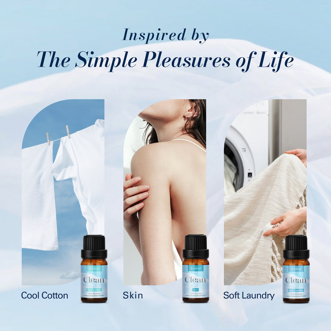 JCLOUD Essential Oils for Laundry, Clean Scent Fragrance Oils Set, Use with Wool Dryer Balls - Fresh Linen, Soft Laundry, Warm Cotton Essential Oils for Diffusers for Home, Natural Fresh Scent, 6x10mL