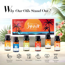 JCLOUD Summer Fragrance Oils Set | Hotel Collection Diffuser Oil & Home Luxury Scents - Gift Set of 6 Summer Essential Oil for Diffusers for Home, Fresh Citrus, Tropical Fruity & Clean Aquatic, 6x10mL