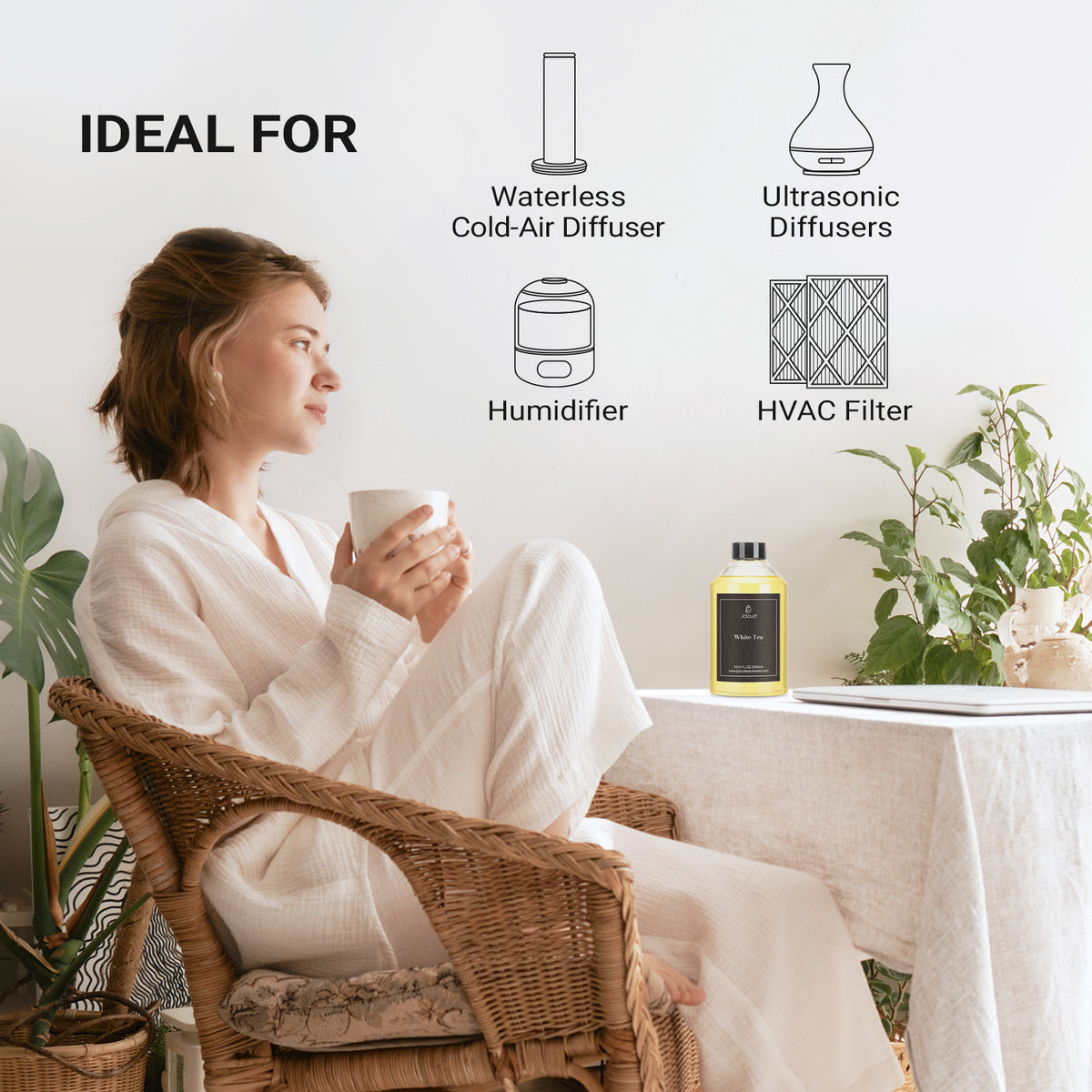 JCLOUD White Tea Hotel Diffuser Oil - 16.9 Fl Oz (500mL) - Luxury Cold Air Diffuser Oil Refill & Hotel Scent Essential Oils Bulk for Home, Aromatherapy, Offices