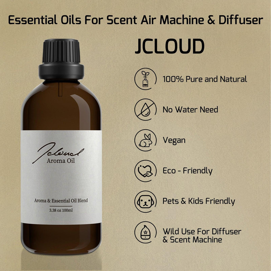 JCLOUD Lavender Essential Oil | 100% Pure and Natural Aromatherapy Oil for Diffusers, Humidifiers, and Scent Machines | Uplifting and Refreshing Fragrance | 100ml - JCloud Direct