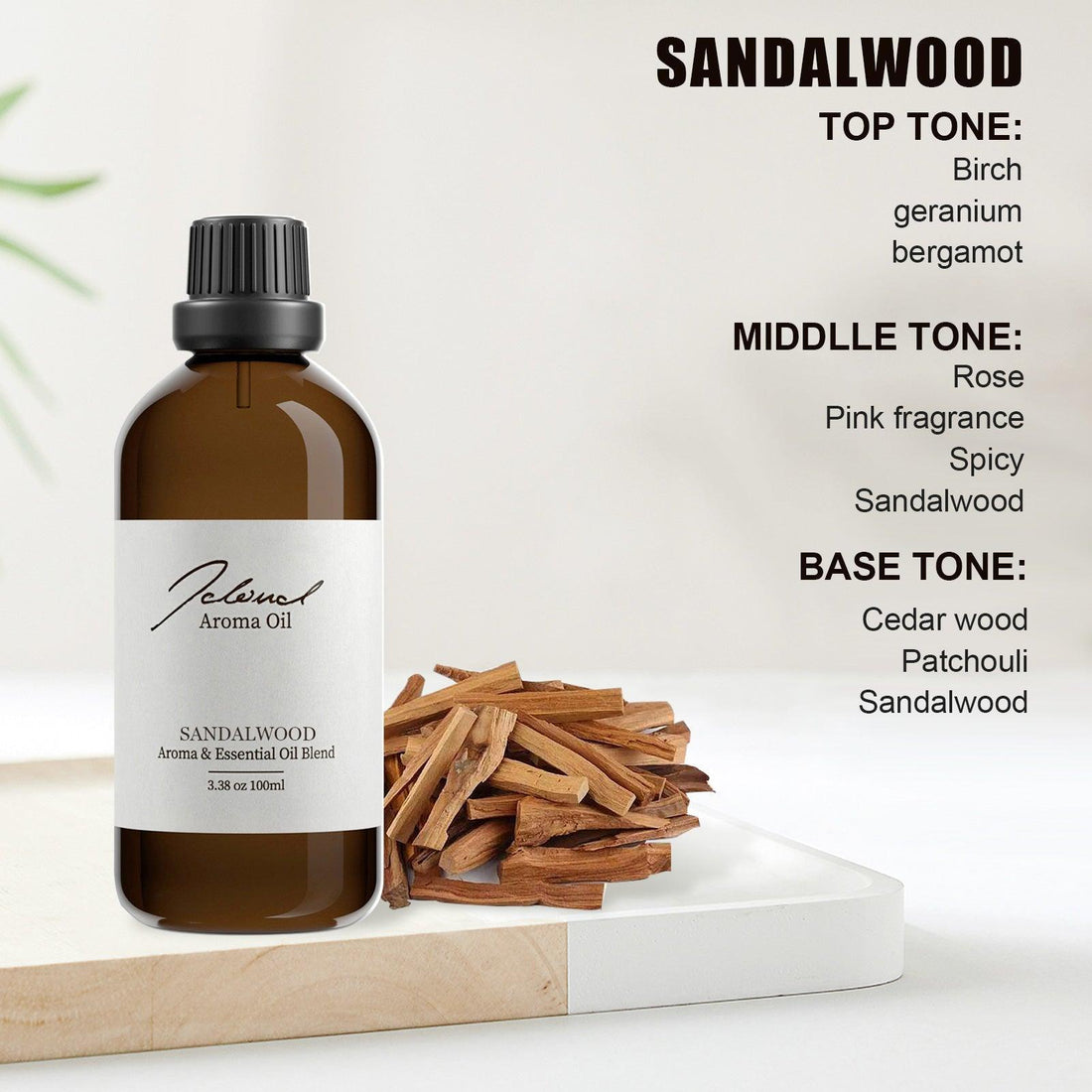 JCLOUD Sandalwood Essential Oil | 100% Pure and Natural Aromatherapy Oil for Diffusers, Humidifiers, and Scent Machines | Uplifting and Refreshing Fragrance | 100ml - JCloud Direct