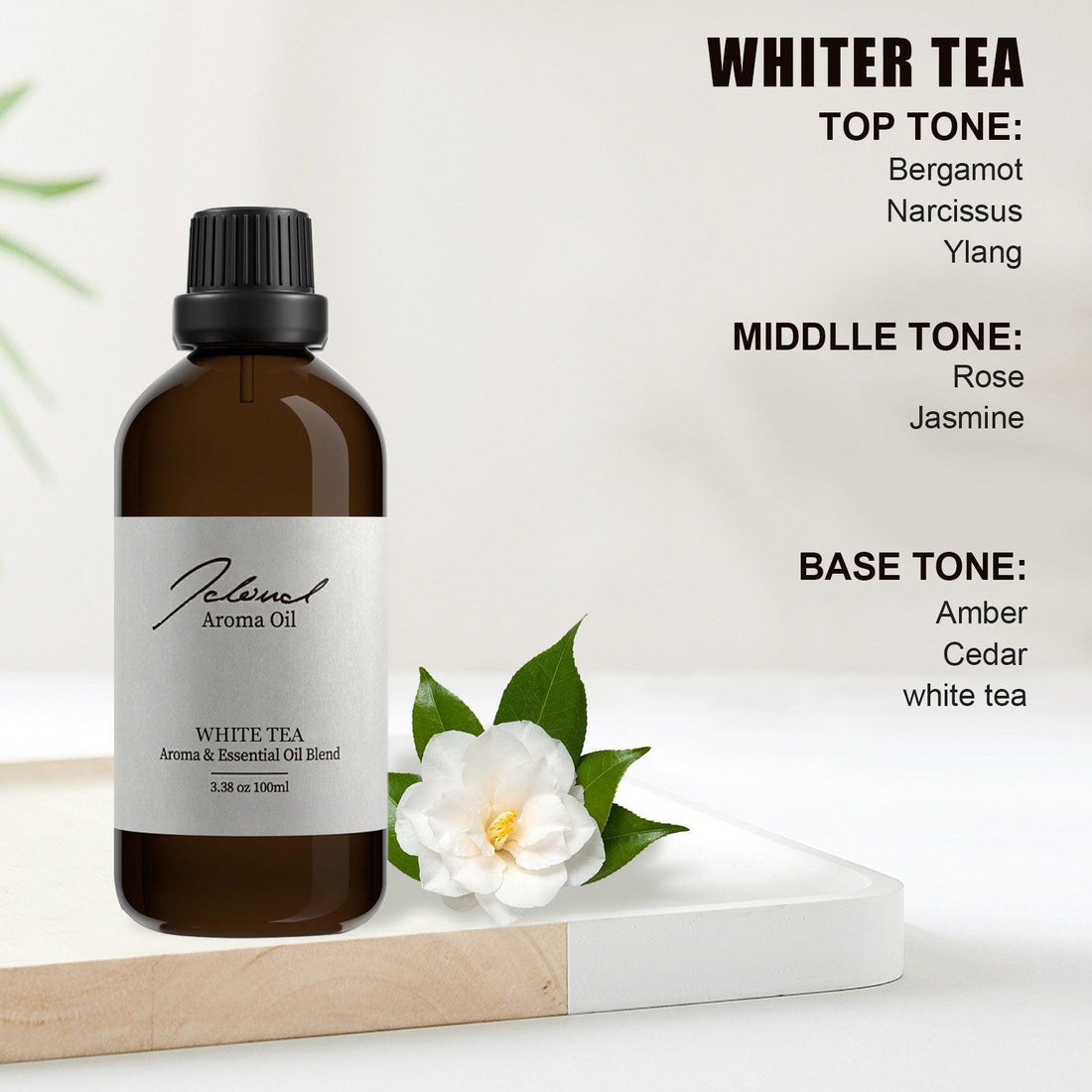 JCLOUD White Tea Essential Oil | 100% Pure and Natural Aromatherapy Oil for Diffusers, Humidifiers, and Scent Machines | Uplifting and Refreshing Fragrance | 100ml - JCloud Direct